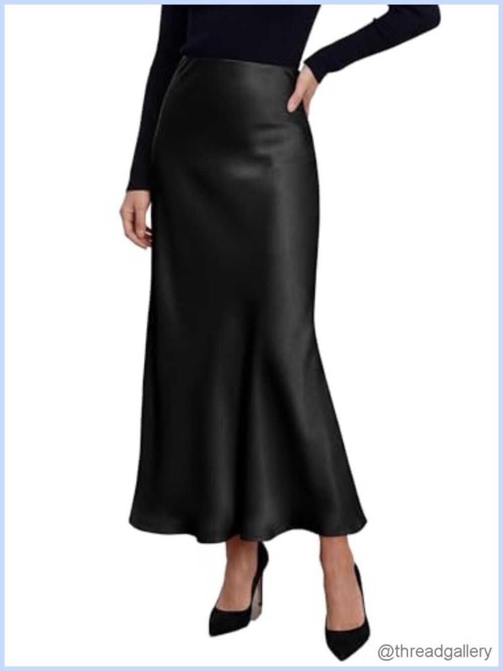 Silk Satin Maxi Skirt High Waisted Mermaid Hem Fall Work Wear